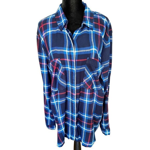 STATEMENT Women's Plaid Flannel Split Back Long Sleeve Shirt sz(2XL) - Picture 1 of 9